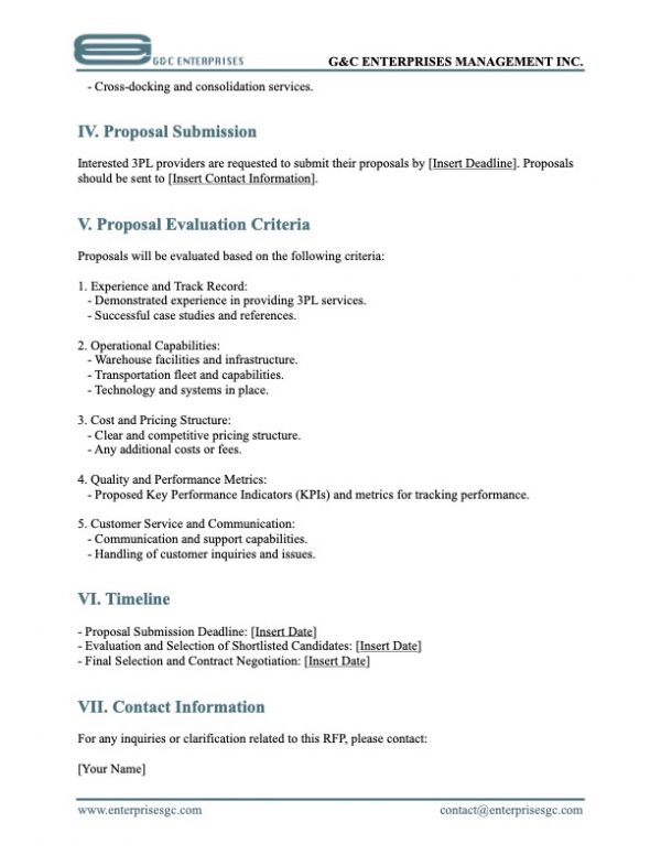 REQUEST FOR PROPOSAL (RFP)-Third-Party Logistics (3PL)