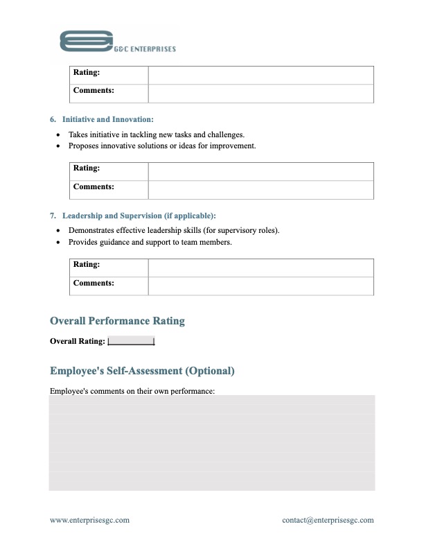 Employee Performance Assessment Form - G&C Enterprises