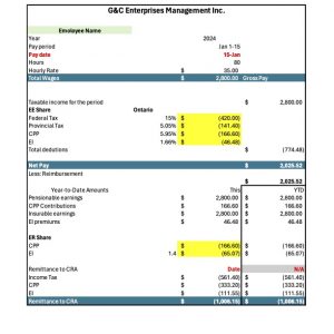 Canada Payroll Worksheet Template 1