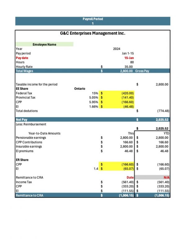 Canada Payroll Worksheet Template 1